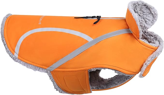 VIVAGLORY Frostfit Dog Coat, Dog Jacket for Winter & Cold Weather, Warm Fluffy Fleece Lined Water Resistant Reflective for Puppy, Coat with Velcro Fastening & Leash Hole, L, Orange