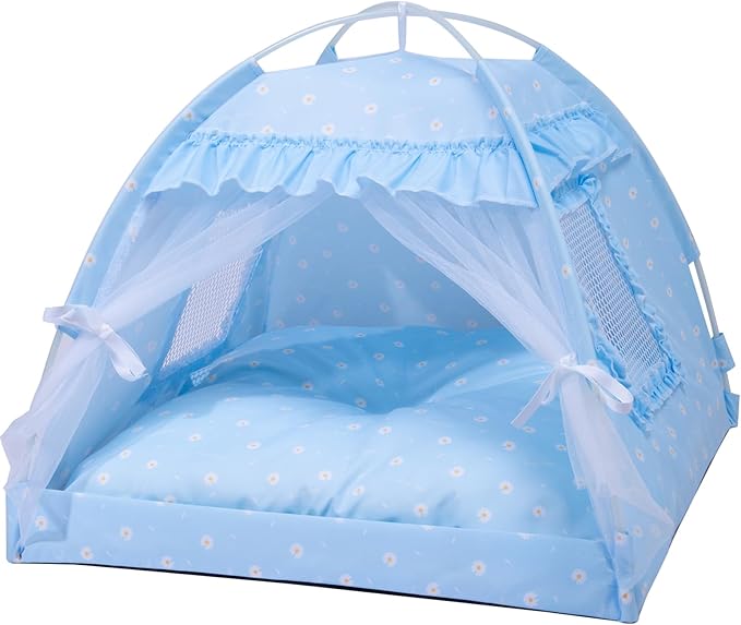 Cat Princess Bed Tent House - Kitty Cute Beds Indoor,Small Dog House Indoor/Outdoor Cave Nest Bed Small Dog Tent for Cat,Puppy Tents (15.7"x15.7"x14.5"/Blue)