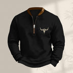 HOTYD Aztec Cowboy Jacket Men Vintage Bullhorn Printed Oversized Western Sweatshirt Long Sleeve Quarter Zip Pullover