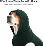 IECOii Dog Hoodie for Medium Dogs, Warm Fleece Dog Hoodies Sweater with Leash Hole and Pocket, Cozy Dogs Cold Weather Coat for Fall Winter Hooded Sweatshirt Vest for French Bulldog, Green, L