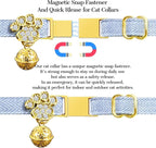Personalized Breakaway Cat Collars - Magnetic Buckle, Bell - Safety Quick Release, Customized for Girls & Boys Cats- (Herringbone-Sky Blue)