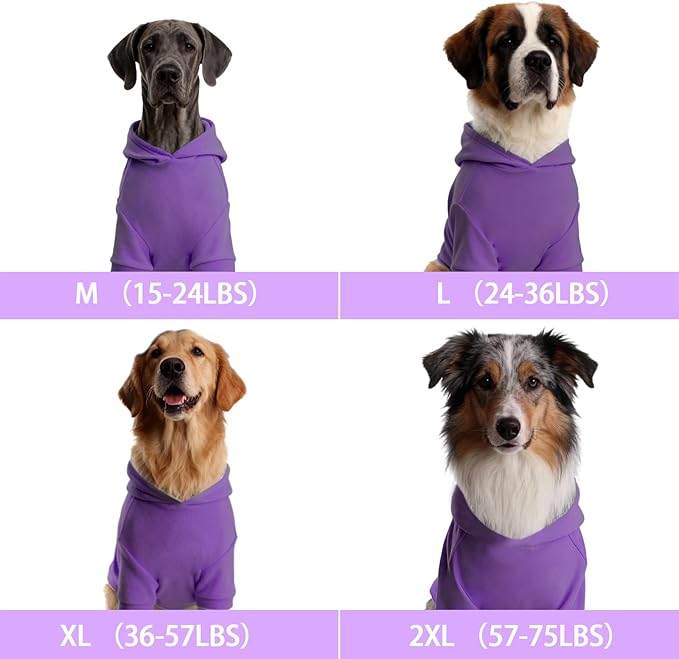 Basic Dog Hoodie Sweatshirts, Pet Clothes Hoodies Sweater with Hat and Leash Hole, Soft Cotton Outfit Coat for Large Medium Small Dogs, Purple (XX-Large)