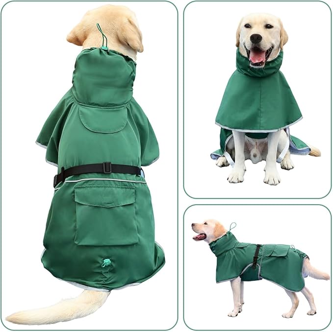 Waterproof Dog Raincoat Hooded Slicker Poncho Raincoat for Medium Large Dogs, Adjustable Dog Rain Coat Jacket(Green, 6XL)