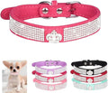 Serijoars Small Dog Collar with Rhinestone Crystal Diamond Colorful Bling Girl Puppy Cat Collars (M, Hot Pink4)