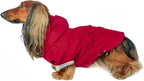DJANGO Highland Dog Jacket & Raincoat – Water-Repellent, Lined Dog Coat with Hood, Adjustable Fit & Harness Hole – Lightweight Rain & Wind Jacket for Small & Medium Dogs up to 30 lbs (Red, Small)