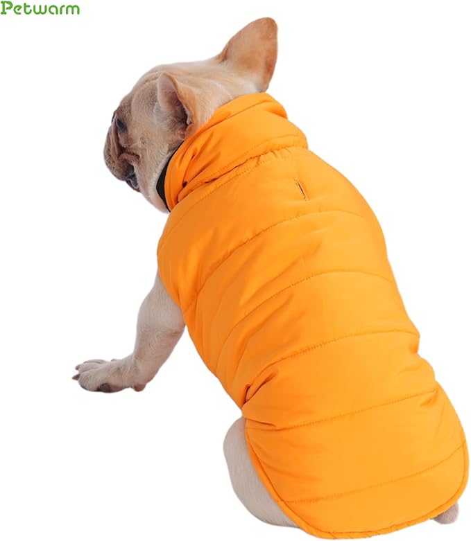 PetWarm Reversible Dog Cold Weather Coats, Waterproof Dog Puffer Vest, Vest for Dogs with Hook-and-Loop Strap, Windproof Outdoor Coat for Winter Walks and Snowy Days, Orange, S
