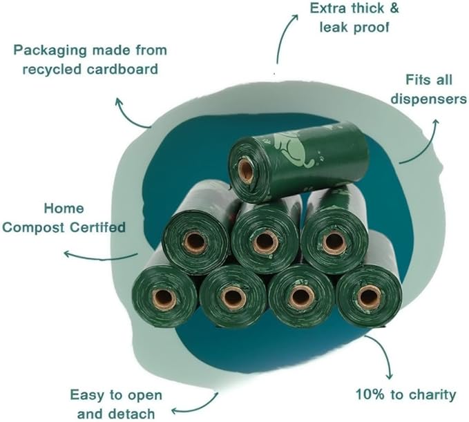 Dog Poop Bags with Dispenser, 540 Bags, 36 Rolls, Green