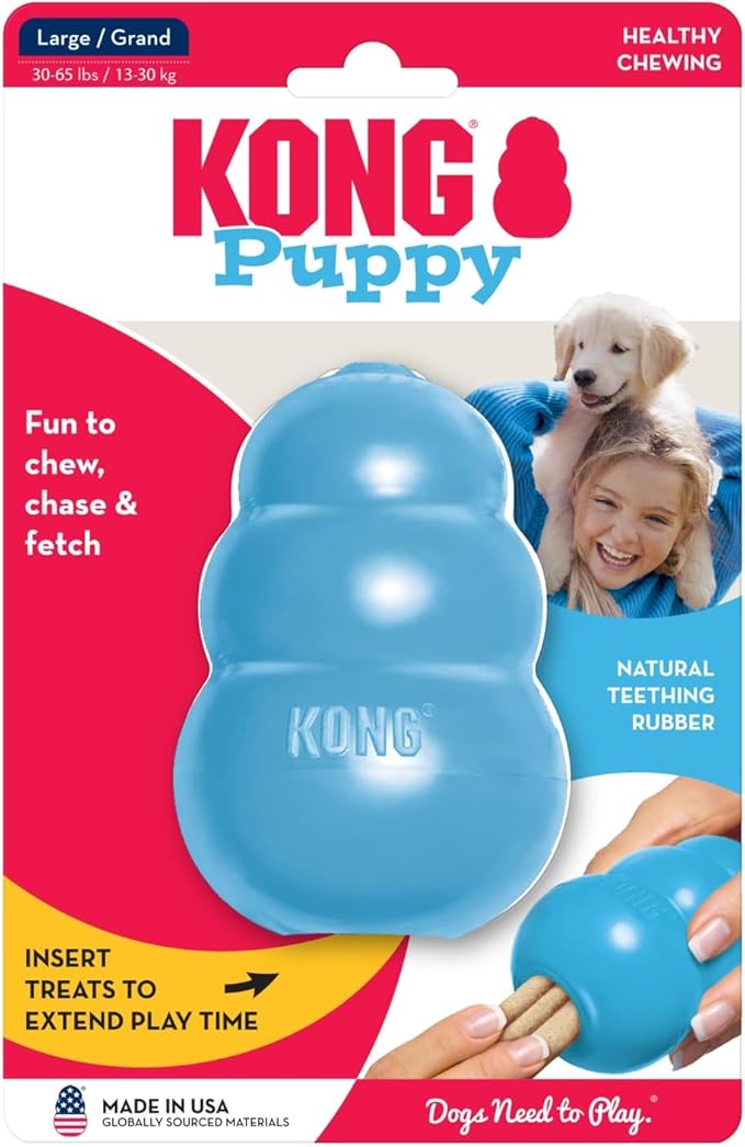 KONG Puppy - Natural Teething Rubber Chew Toy for Dogs - Stuffable Dog Toy for Extended Playtime - Chew & Fetch Toy for Puppies - For Large Puppies - Blue