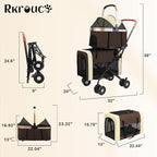 Foldable Double Pets Stroller for Dog Portable Cat Strollers for Small Medium Pet with Detachable Carriers Flexible Lockable Wheels Lightweight Dogs Jogger Strolling Cart Up to 77Lbs (Brown)