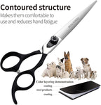 Fenice Peak 7.5'' Dog Straight Scissors For Grooming Pet Hair Cutting Shears 440C Stainless Steel Black Non-Slip Handle Sharp Blades Professional Pet Trimming Scissors for Cats