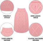 Mihachi Turtleneck Dog Sweater - Winter Coat Apparel Classic Cable Knit Clothes with Leash Hole for Cold Weather, Ideal Gift for Pet in New Year Flesh Pink Large