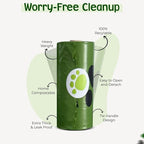 PAWLINE Dog Poop Bags Rolls - Leak-Resistant Doggy Waste Bag - Poop Bag for Dogs Compostable - Easy-Tear Rolls Unscented Green Dog Trash Bag for Poops - Extra Thick Pet Waste Roll
