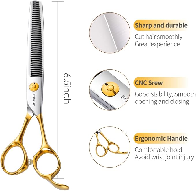Dog Thinning Shears for Grooming 36 Teeth 6.5" Dog Blending Shears for Grooming Small Medium Dogs Professional Pet Thinners Blenders Scissors for Right Groomer(Blender, Gold)
