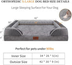Comfort Expression Orthopedic Dog Bed for Extra Large Dogs 42x30 Inch, Waterproof Supportive Memory Foam XL Pet Bed with Removable Bolster, Dog Couch with Washable Cover & Non-Slip Bottom, Silver Grey