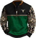 HOTYD Aztec Cowboy Jacket Men Vintage Bullhorn Printed Oversized Western Sweatshirt Long Sleeve Quarter Zip Pullover