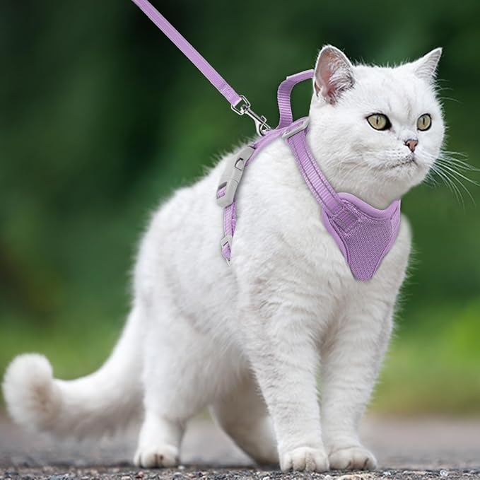 Cat Harness and Leash Set Escape Proof for Kitten Walking, Soft Adjustable Top Handle Vest Harnesses for Cats, Easy Control Breathable Reflective Small Medium Large, Violet Purple, S