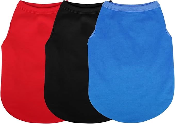 Paiaite 3 Pieces Plain Dog Shirt Sleeveless Puppy Cotton Dog Shirts Breathable Pet Apparel Tank Top Colorful Puppy Sweatshirt Clothes for Small Medium Dogs Red Black and Blue XL