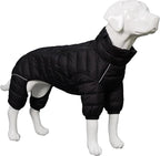 Warm Dog Coat, 4 Legs Covered Waterproof Windproof Reflective Vest, Zippered Adjustable Outdoor Snow Jacket for Small Medium Large Dogs Black M