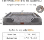 Comfort Expression Orthopedic Dog Bed for Extra Large Dogs 45x35 Inch, Waterproof Supportive Memory Foam XL Pet Bed with Removable Bolster, Dog Couch with Washable Cover & Non-Slip Bottom, Silver Grey
