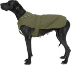 Kuoser Canvas Dog Coat, Warm Dog Jacket Reflective Fleece Pet Cold Weather Coat, Warm Doggie Clothes Waterproof Winter Vest with Zipper Leash Hole for Small Medium Large Dogs, Army Green 3XL