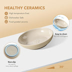 Raised Ceramic Wide Whisker Friendly Cat Dishes, Anti-Slip Food& Water Bowl with 2 Style Stand Adjustable Pet Bowl Set(2Dish+Stand, Vintage Latte)