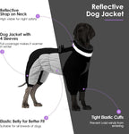 SUNFURA Full Body Dog Coat - Warm Fleece Jacket for Large Dogs, Turtleneck Winter Coats with Harness, Reflective Dog Snowsuit Windproof Puffer Jackets with Legs for Weimaraner, Black XL
