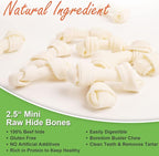 MON2SUN Dog Rawhide Knot Bones Small Rawhide Mini Chew Bones Natural 2.5 Inch 100 Count for Puppy and Small Dogs