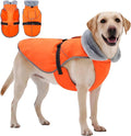 Insulated Relaxed Fit Dog Winter Coat with Full-Body Reflective Strip, Hard Shell Pet Jacket for Outdoor, Waterproof Coats for Large Dogs, Soft Fur Collar Jacket for Labrador Male Female(Orange, 2XL)