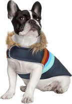 HDE Dog Puffer Jacket Fleece Lined Warm Dog Parka Winter Coat with Harness Hole Navy Retro Stripe - M