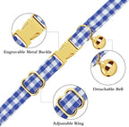 Personalized Cat Collar with Name Plate,Adjustable Tough Nylon Cat ID Collars with Bell,Customize Engraved Pet Name and Phone Number (Plaid Style C)