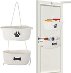 2-Tier Dog Baskets,Over Door Hanging Oganizer for Pet Stuff with Metal Hooks,Cotton Rope Wall-Mounted Storage Organizer for Dog Leash/Harness/Small Toys/Trash bag - Beige