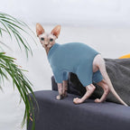 ROZKITCH Hairless Cat Jumpsuit, Breathable Soft Jumpers for Sphynx Only, Coat with Four Legs, Warm Sweater T-Shirt Pajamas Jumpsuit Vest Cornish Rex, Devon Rex, Peterbald Blue M