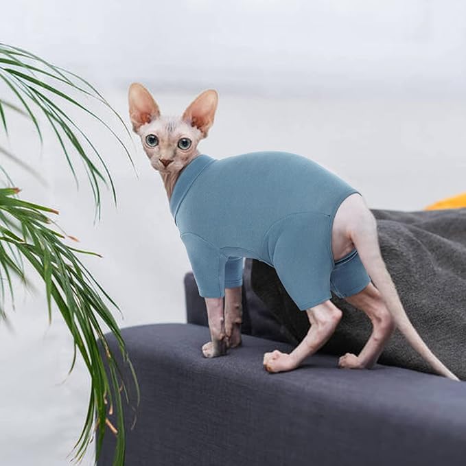ROZKITCH Sphynx Cat Shirt, Breathable Soft Jumpers for Hairless Cats Only, Coat with Four Legs, Warm Sweater T-Shirt Pajamas Jumpsuit Vest Cornish Rex, Devon Rex, Peterbald Blue L