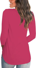 Tobrief Women's Long Sleeve V-Neck Shirts Fall Graphic Tees Loose Casual T-Shirt