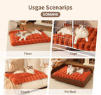 Cat Beds for Indoor Cats Faux Fur Pet Mat Cute Kitten Plush Bed with Non-Slip Bottom for Carriers/Couch Dog & Puppy Friendly 27 x 20 Inch Large Orange