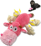 Large Dog Toy - Pink Cow Squeaky Dog Toys for Large Dogs, Medium and Small Dogs. Interactive with Pineapple Plush Fabric, Rope Legs, Hidden Seams, Reinforced Stress Points