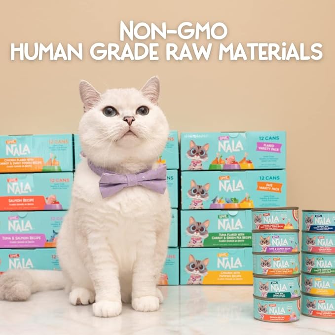 LOVE, NALA - Natural Adult Cat Wet Food - Pate Variety Pack - Tuna, Chicken, Tuna and Salmon - Grain Free, Non-GMO, Fiber Blend, Minerals, Vitamins - 12 Pack 2.1 lbs.