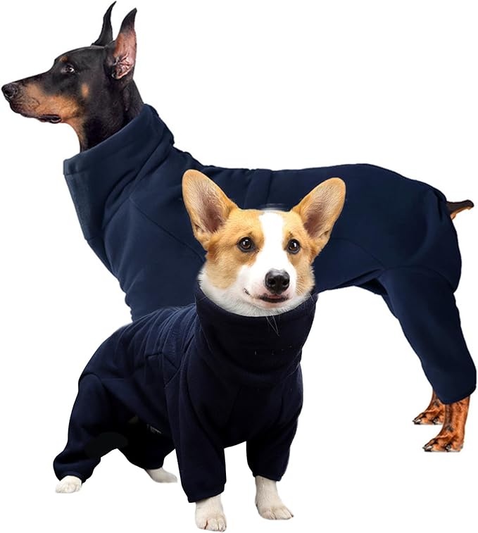 ROZKITCH Large Dog Pajamas, Pet Windproof Warm Cold Weather Jacket Cozy Jumpsuit Apparel Outfit Clothes for Medium Large Dog Walking Hiking Sleep Blue L