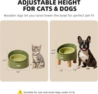 MS!MAKE SURE Cat Bowls, Adjustable Elevated Ceramic Cat Bowls with Anti-Slip Rubber Pad, Splash Guard, Lead & Cadmium Free, Whisker Friendly, for Puppies & Cats - 5.1" Wide, 295ML (10 oz), Green
