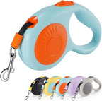 JSXD 360° Tangle-Free Retractable Dog Leash with One-Handed Brake, Pause, Lock, 10 ft Strong Nylon Tape Pet Walking Leash,Suitable for Cats, Small and Medium Dogs up to 66 lbs (Blue, 10 ft)