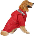 HDE Dog Raincoat Poncho Double Layer Zip Rain Jacket with Removable Hood, Leash Hole for Small to 3XL Dogs and Puppies Red - 2XL