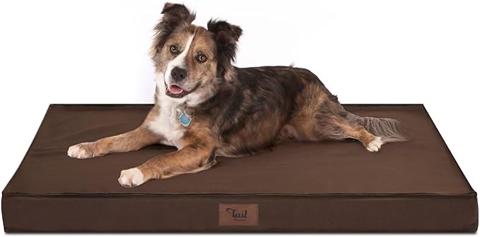 Outdoor Waterproof Dog Bed, Big Dog Bed for Large Size Dogs, Orthopedic Egg Crate Foam Pet Bed with Washable Removable Oxford Cover, 36x27 Inch, Brown