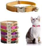 Personalized Cat Collar with Name Plate,Adjustable Tough Nylon Cat ID Collars with Bell,Customize Engraved Pet Name and Phone Number (Velvet Style A)