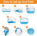 Lukovee Small Animals Playpen, Chicken Pen with Escape-Proof Detachable Bottom & 4 Zipper Doors, Breathable Foldable Portable Large Chicken Run Coop for Puppy Duck Kitten Rabbits Outdoor Yard (Blue)