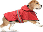 Waterproof Dog Raincoats - Hooded Raincoats for Dogs, Adjustable Reflective Dog Rain Coat, Windproof Dog Rain Jacket Pet Rain Slicker Poncho for Small, Medium, Large Dogs (Red, Large)