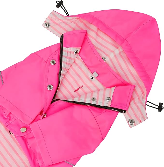 HDE Dog Raincoat Poncho Double Layer Zip Rain Jacket with Removable Hood, Leash Hole for Small to 3XL Dogs and Puppies Pink - L