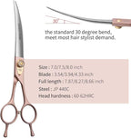 Fenice Peak Professional Curved Dog Grooming Scissors 7.5'' Rose Gold 440C Stainless Steel Pet Cutting Shears Safety Trimming Shearing for Dogs Cats