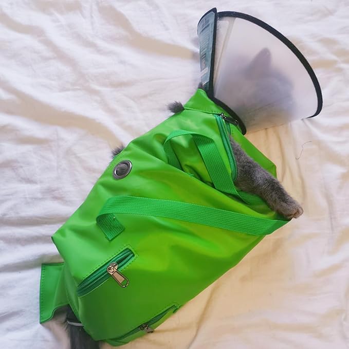 HDKUW Cat Grooming Bag,Foldable Travel Carrier for Cats,Anti-Bite Anti-Scratch Cat Grooming Restraint Bag,Pet Carrier for Administering Eye Drops,Ear Cleaner,Clipping Nails Green M