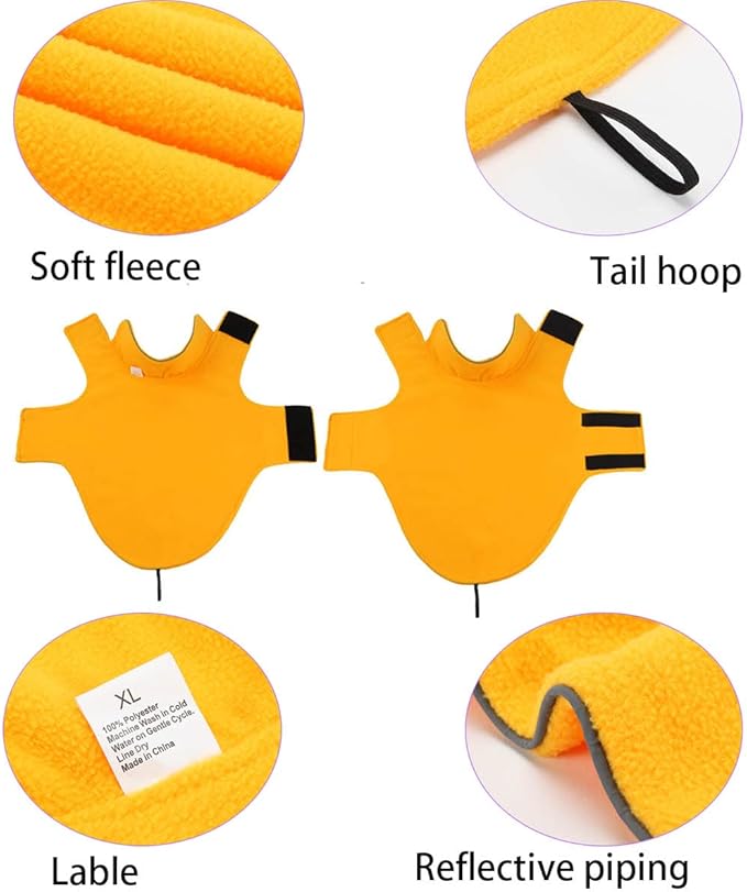 Fleece Dog Coat Pet Jacket Reflective for Cold Weather for Extra Large to Small Pets(Yellow,M)