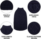 Mihachi Turtleneck Dog Sweater - Winter Coat Apparel Classic Cable Knit Clothes with Leash Hole for Cold Weather, Ideal Gift for Pet in New Year Navy Blue XL